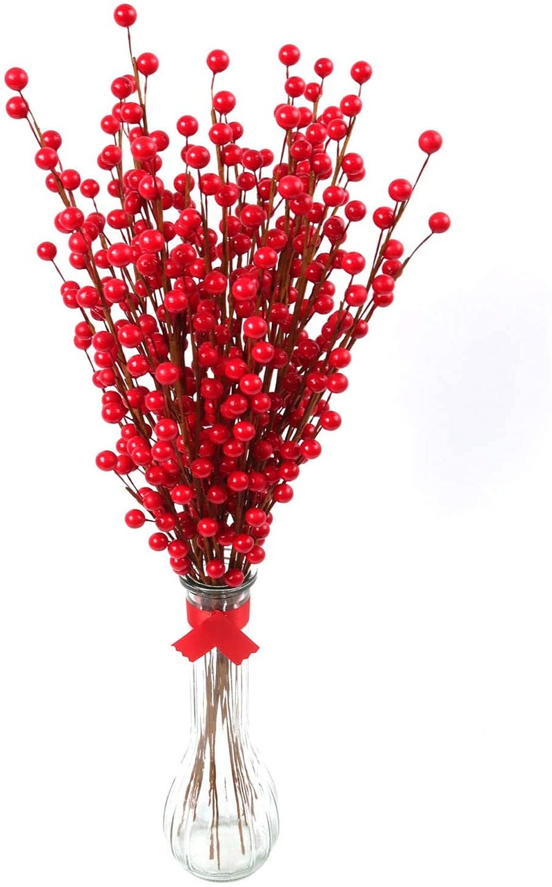 Larksilk Pack of 12 Artificial Red Holly Berry Stem Picks for Christmas Decorations - Festive Holiday Sprays - Vibrant Design - Versatile for Wreaths Garland - Red Christmas Berries - Berry Branches